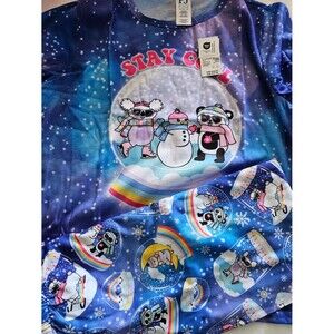 Pj Place Stay Cozy Snow Friends Galaxy Blue Kids Pajama Set- New